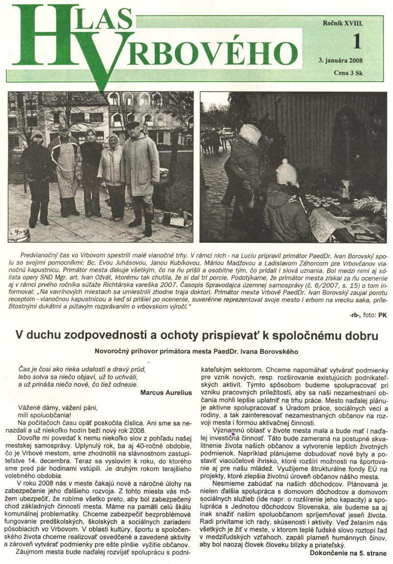 Hlas Vrbového 1/2008, strana 1