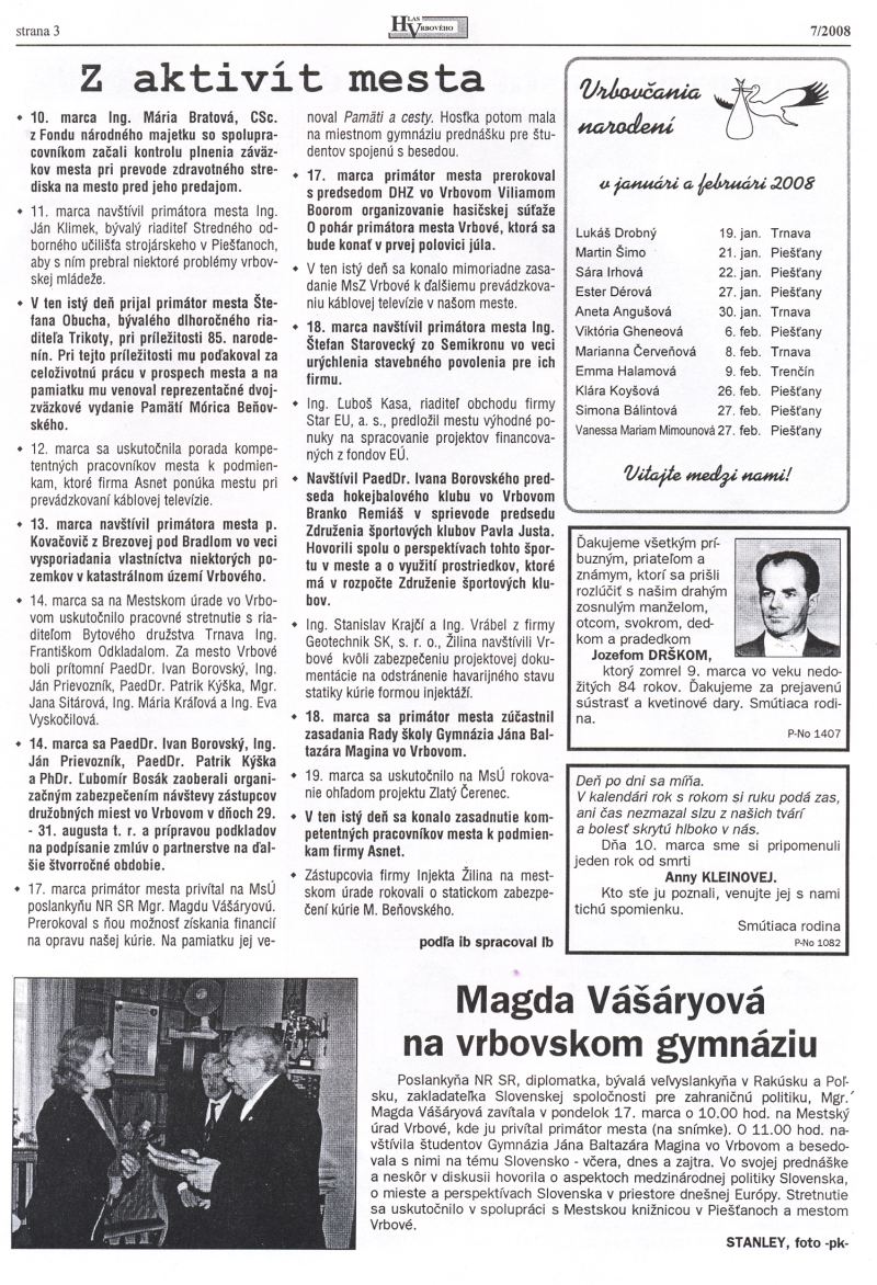 Hlas Vrbového 7/2008, strana 3