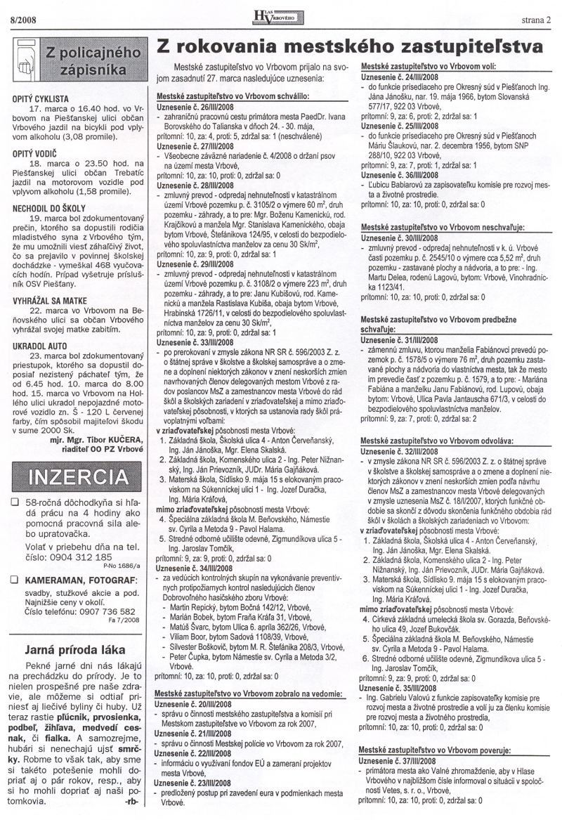 Hlas Vrbového 8/2008, strana 2