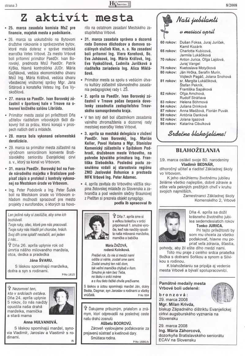 Hlas Vrbového 8/2008, strana 3