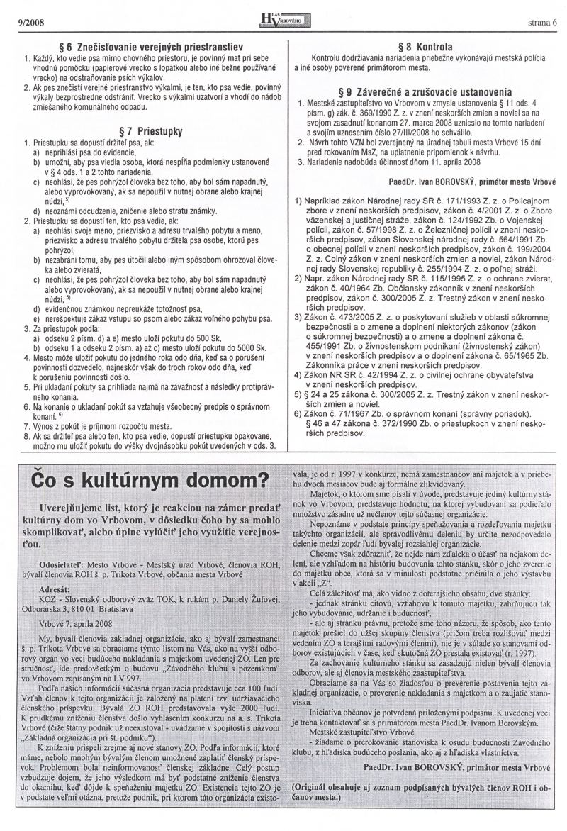 Hlas Vrbového 9/2008, strana 6
