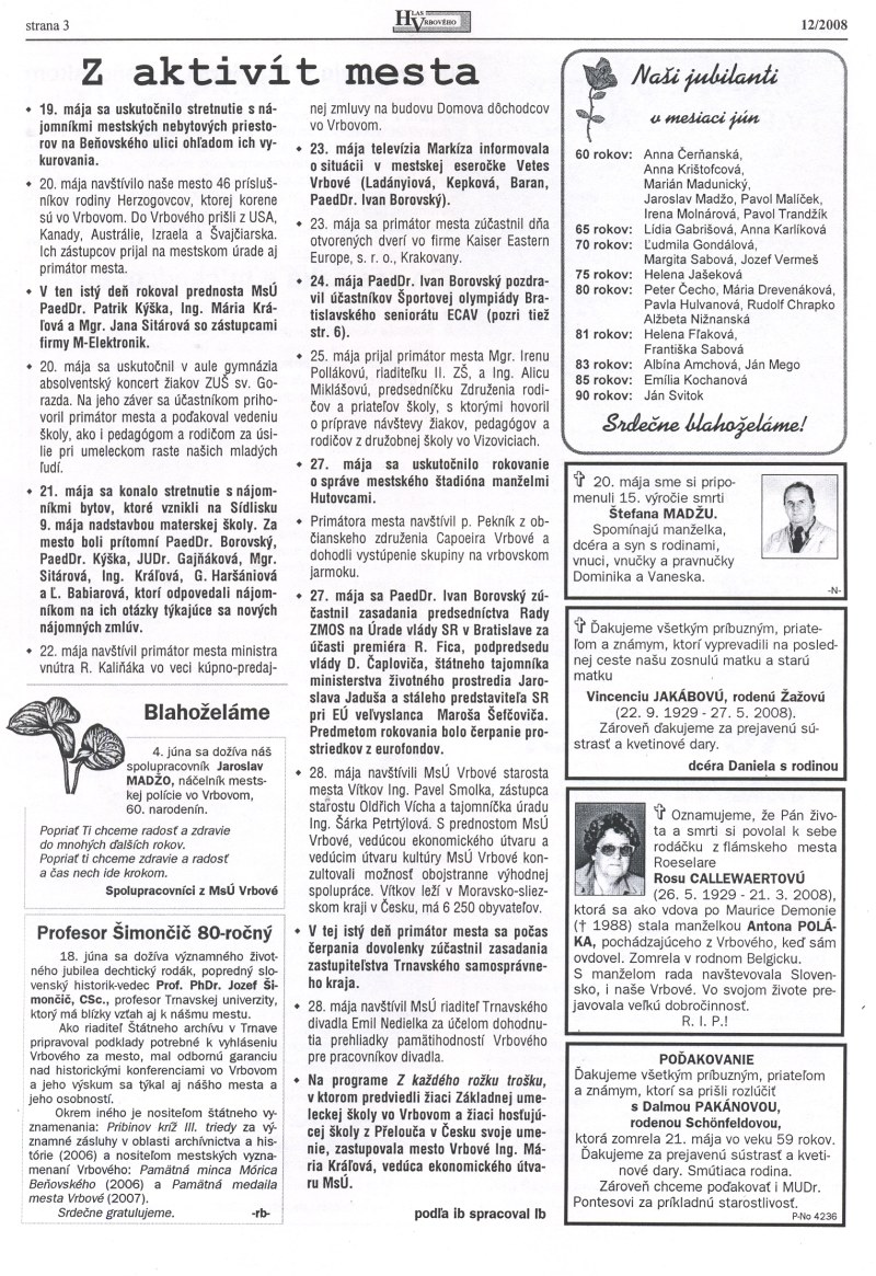 Hlas Vrbového 12/2008, strana 3