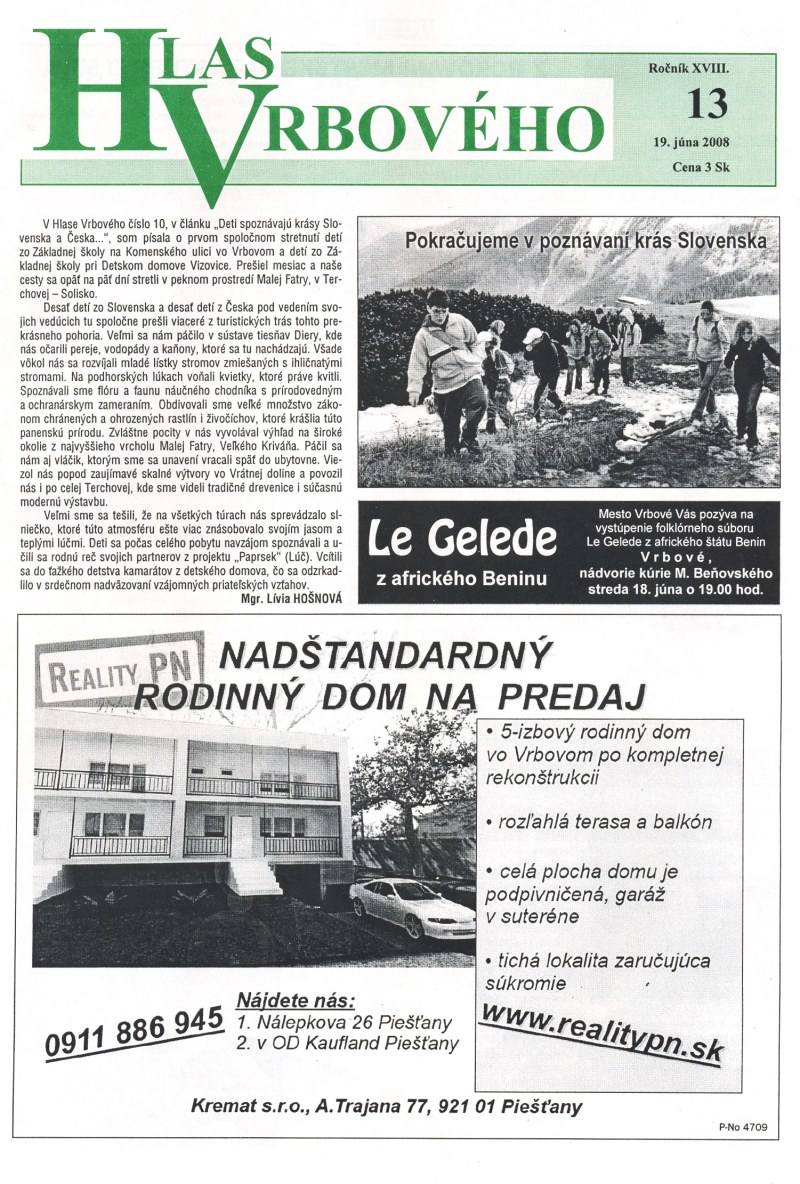 Hlas Vrbového 13/2008, strana 1