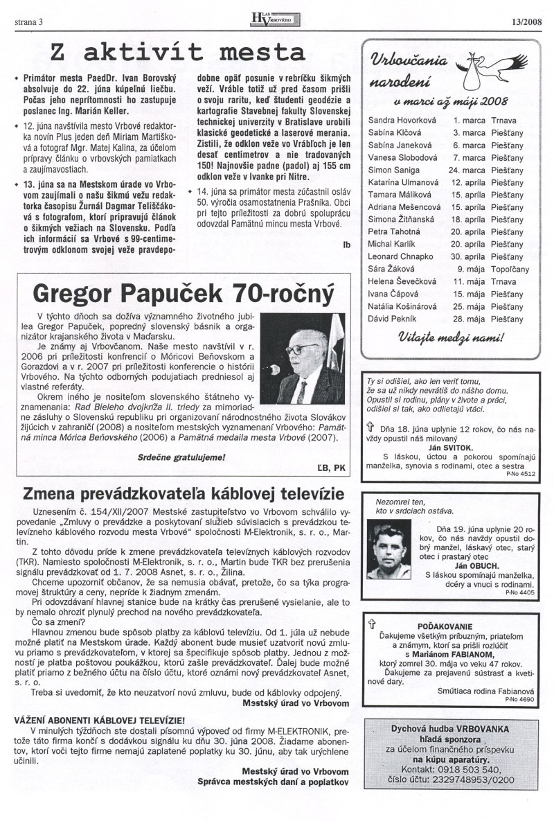 Hlas Vrbového 13/2008, strana 3