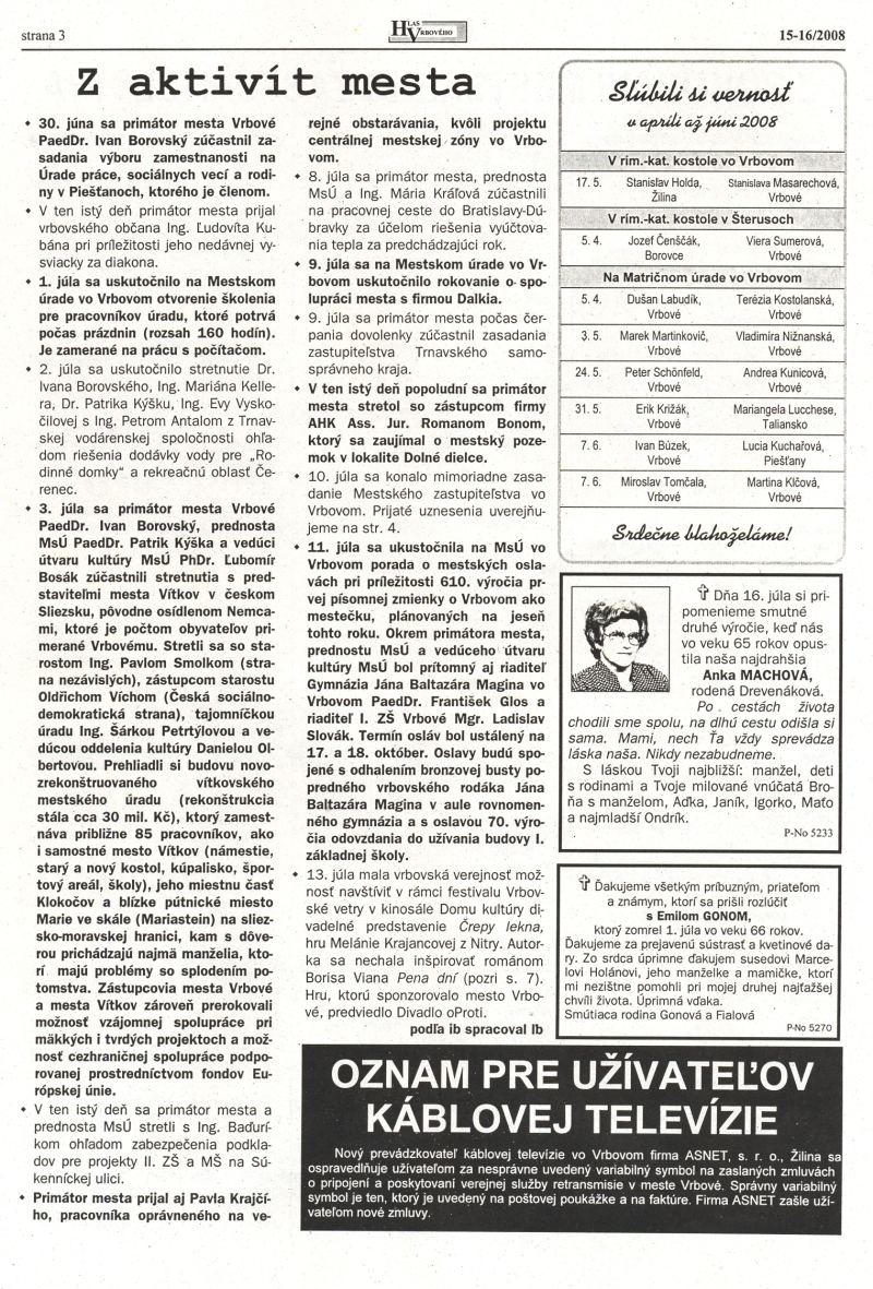 Hlas Vrbového 15,16/2008, strana 3