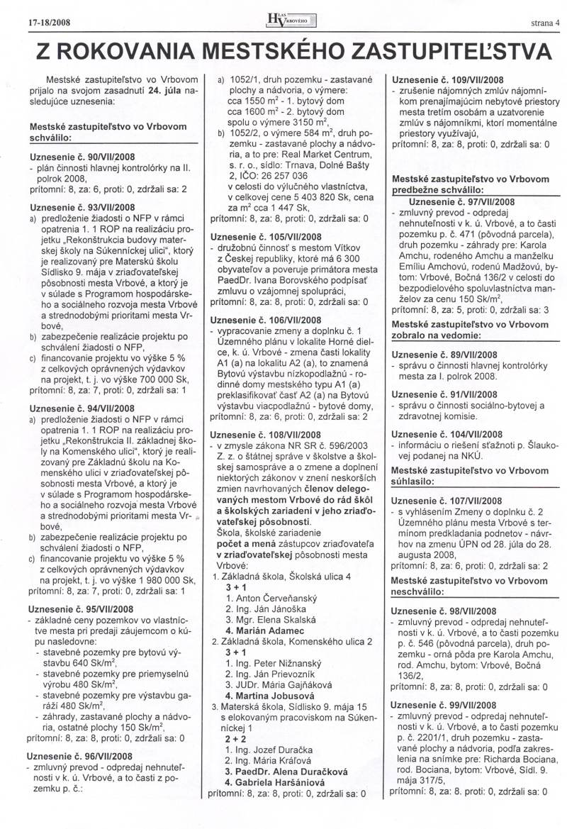Hlas Vrbového 17,18/2008, strana 4