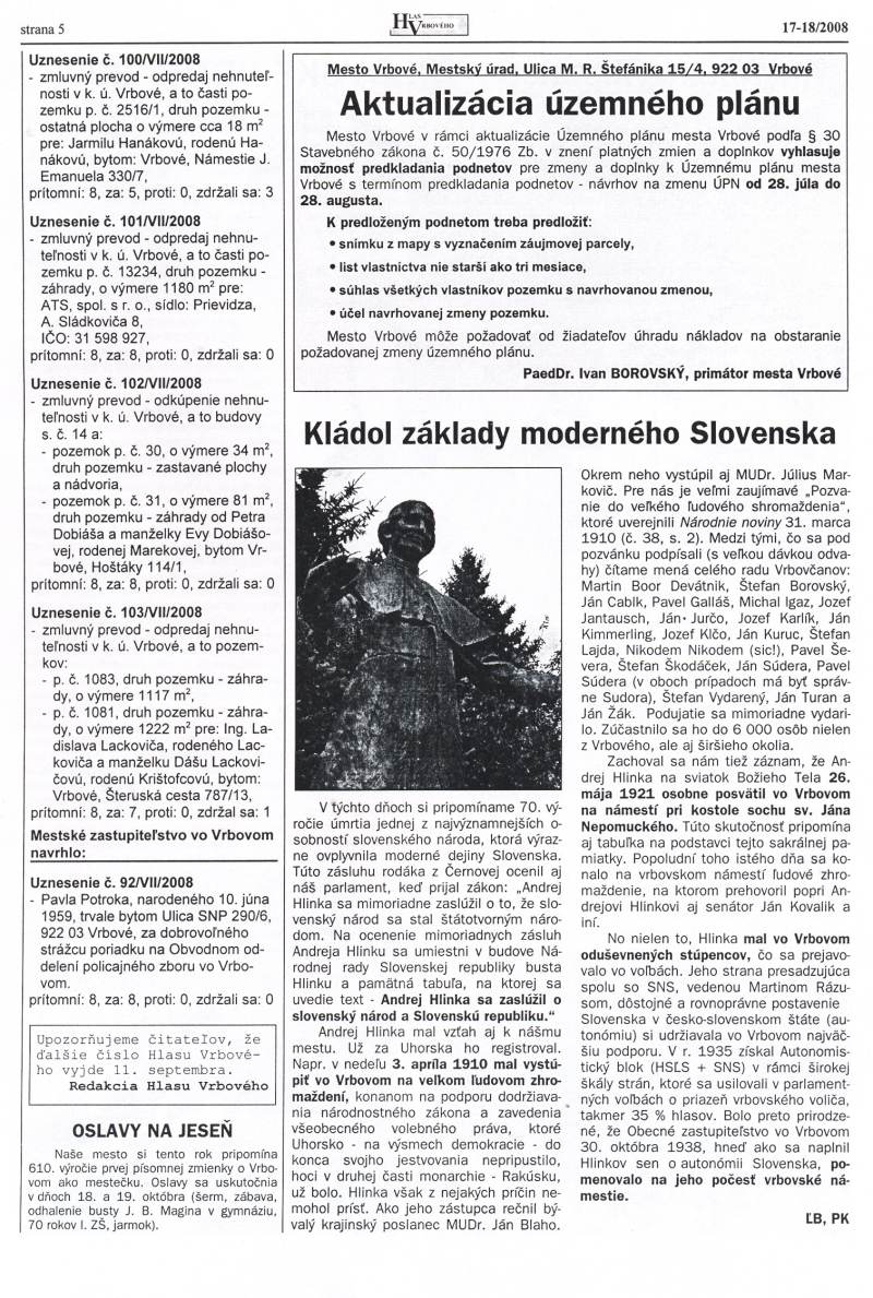 Hlas Vrbového 17,18/2008, strana 5