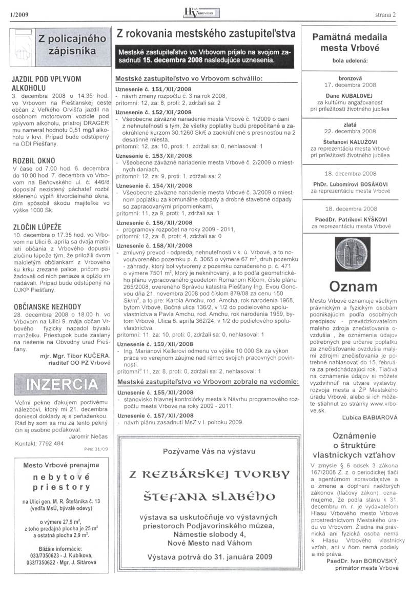 Hlas Vrbového 01/2009, strana 2
