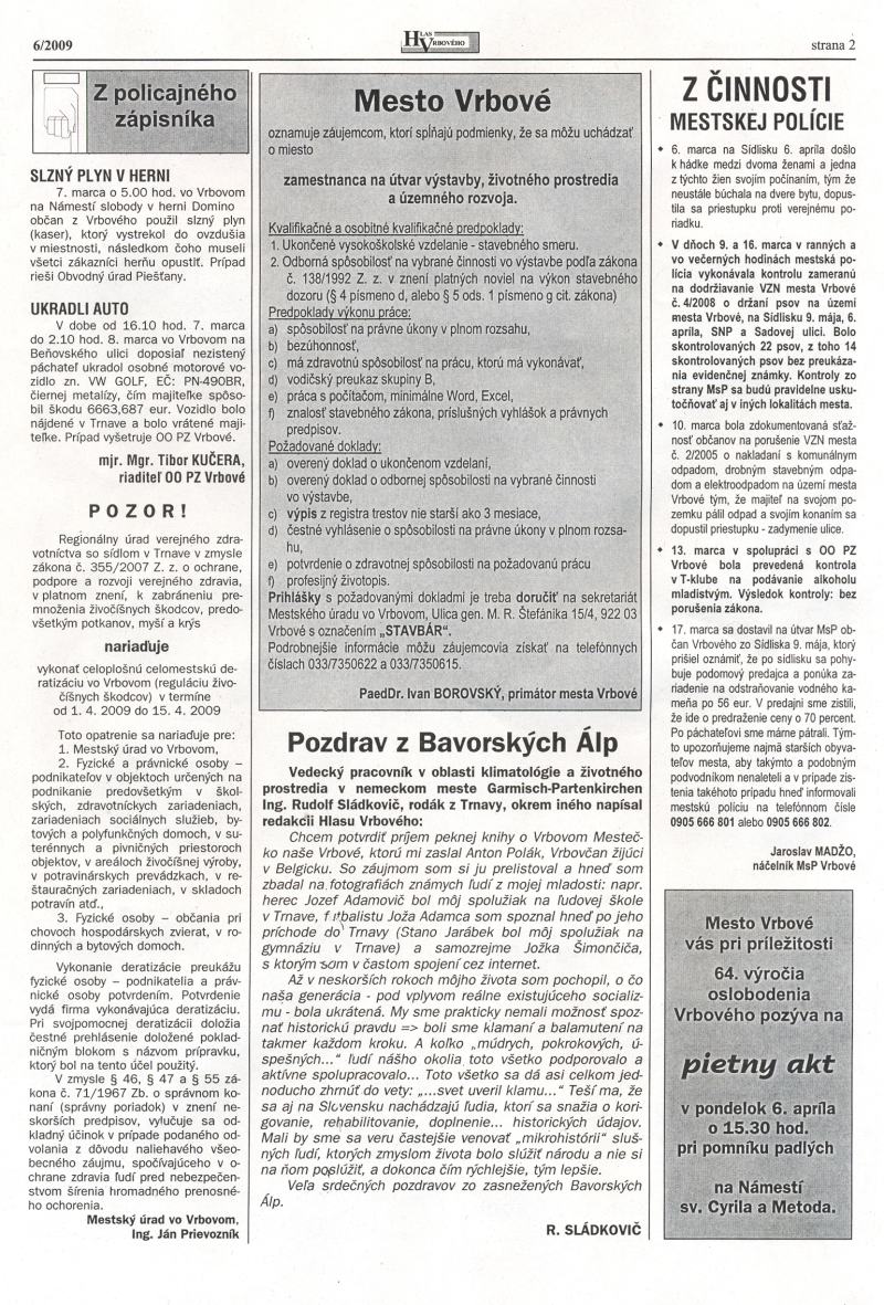 Hlas Vrbového 06/2009, strana 2