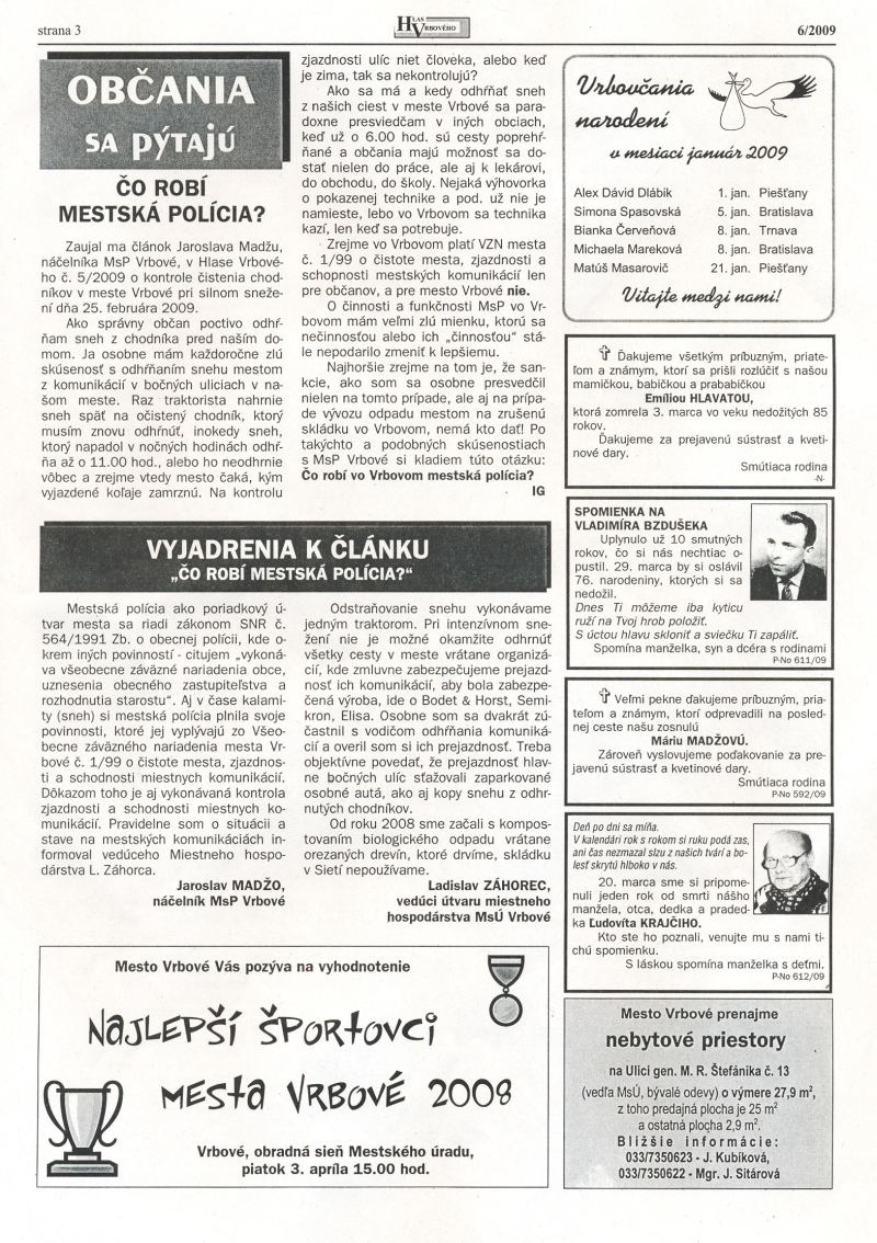 Hlas Vrbového 06/2009, strana 3