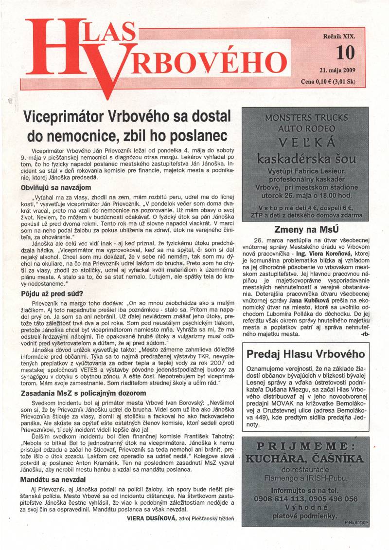 Hlas Vrbového 10/2009, strana 1