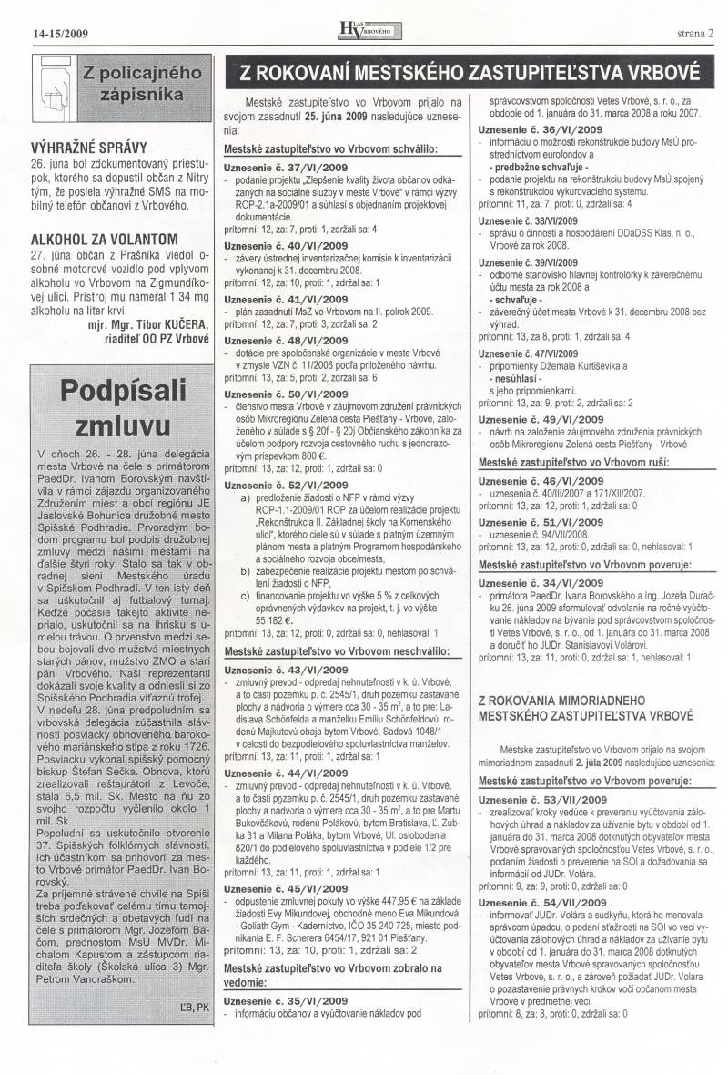 Hlas Vrbového 14,15/2009, strana 2