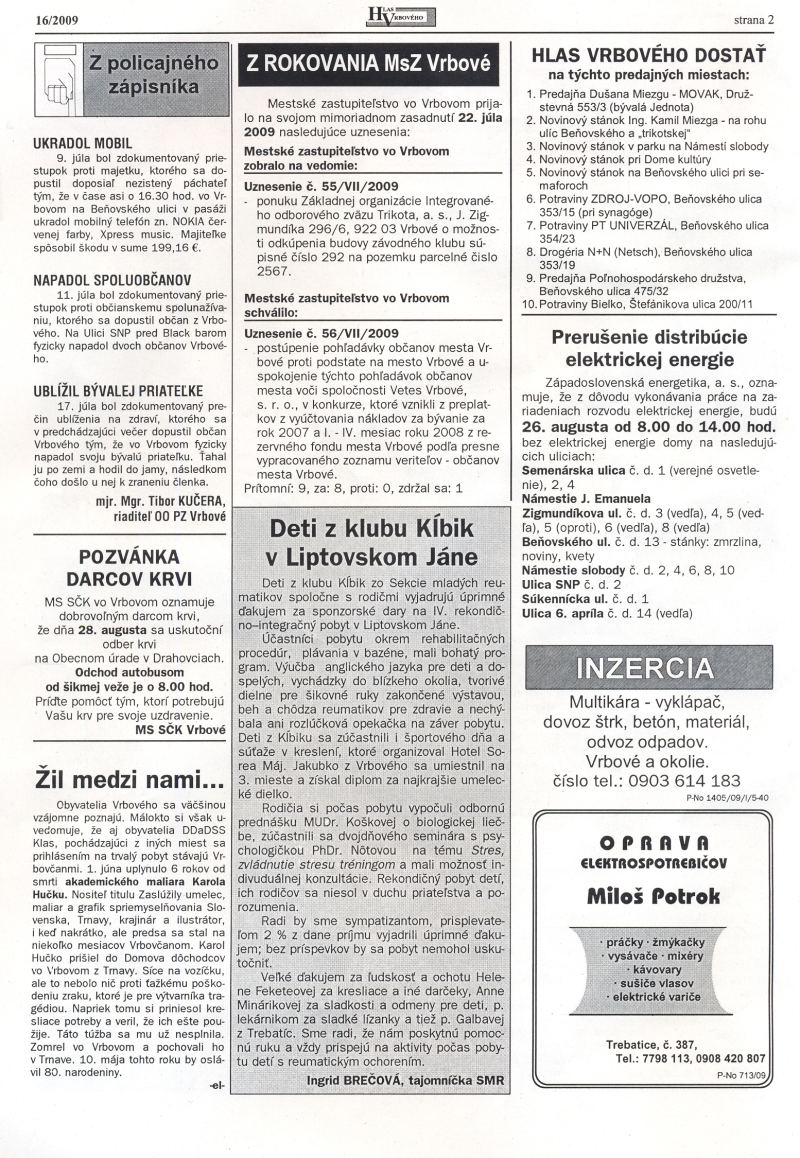 Hlas Vrbového 16/2009, strana 2