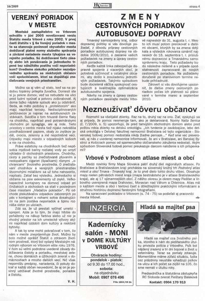 Hlas Vrbového 16/2009, strana 4