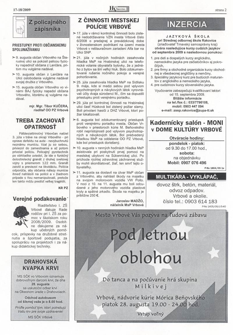 Hlas Vrbového 17,18/2009, strana 2