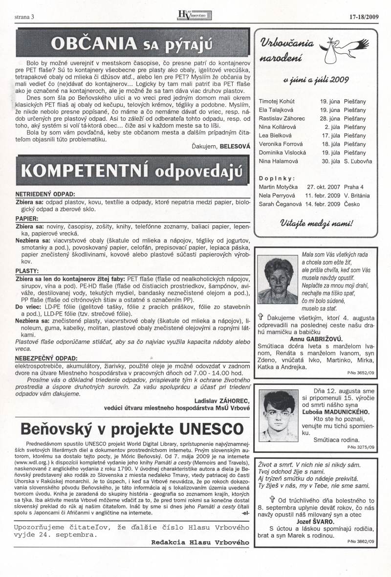 Hlas Vrbového 17,18/2009, strana 3