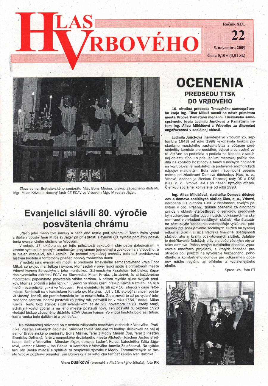Hlas Vrbového 22/2009, strana 1