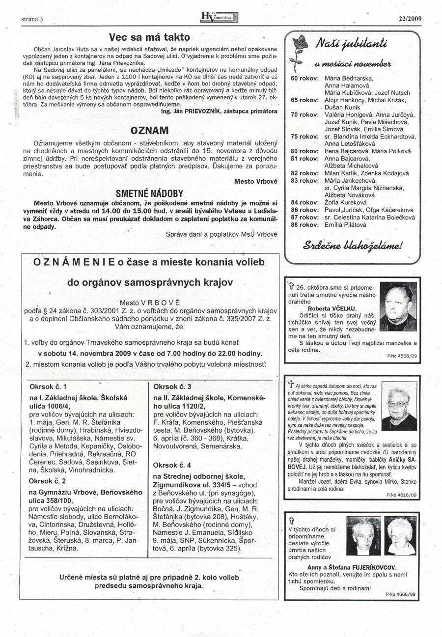 Hlas Vrbového 22/2009, strana 3