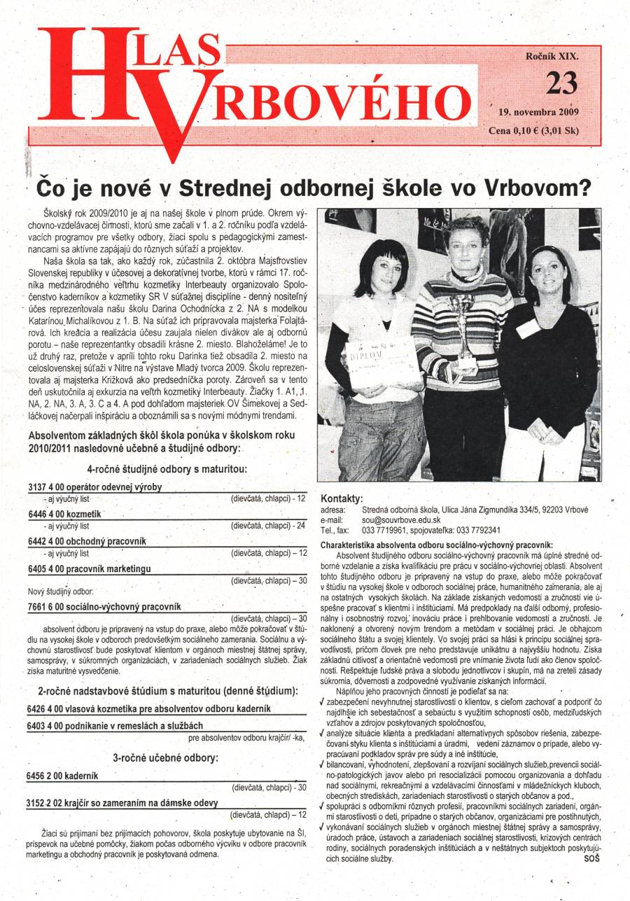 Hlas Vrbového 23/2009, strana 1