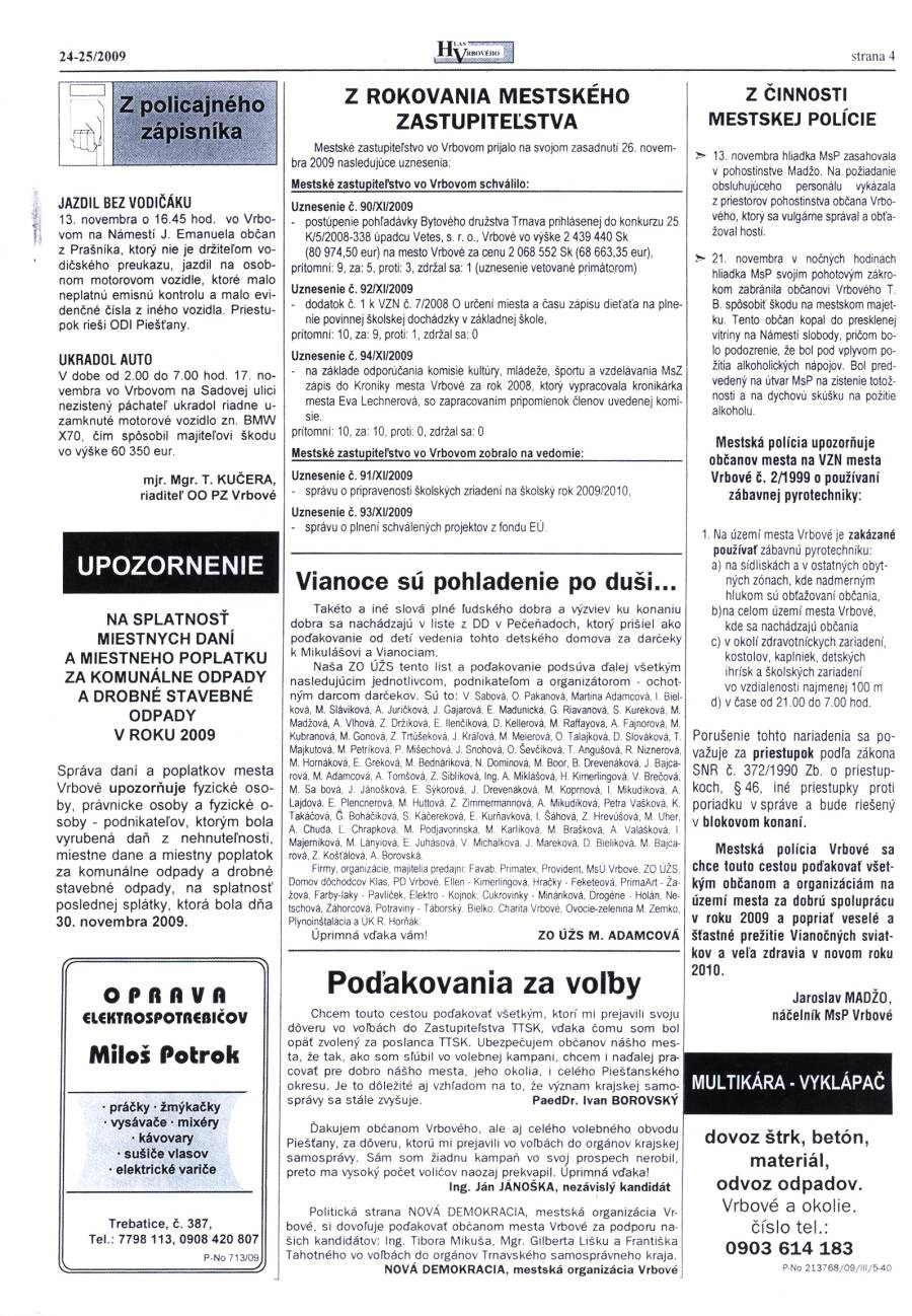 Hlas Vrbového 24,25/2009, strana 4
