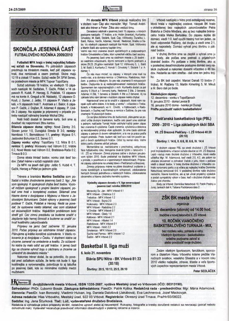 Hlas Vrbového 24,25/2009, strana 16