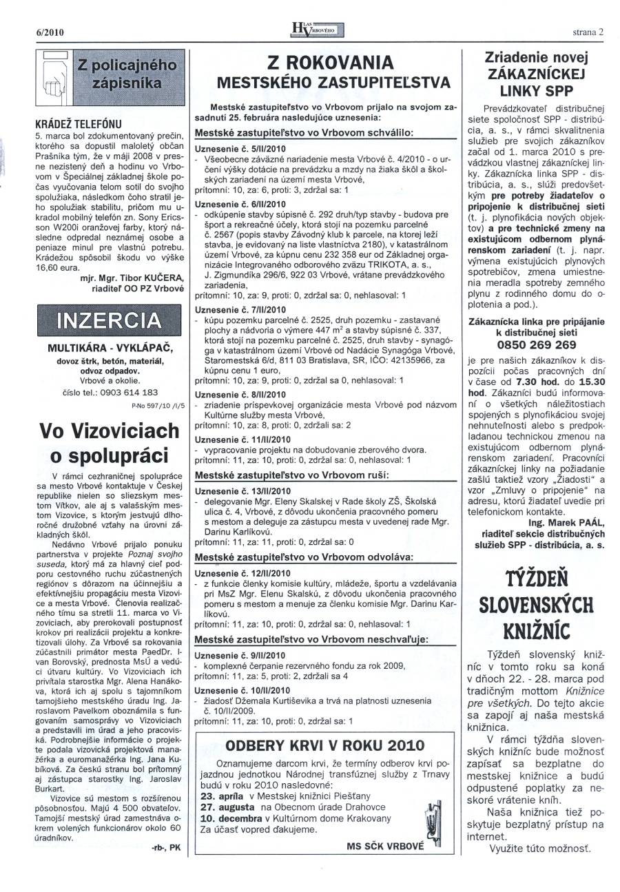 Hlas Vrbového 06/2010, strana 2