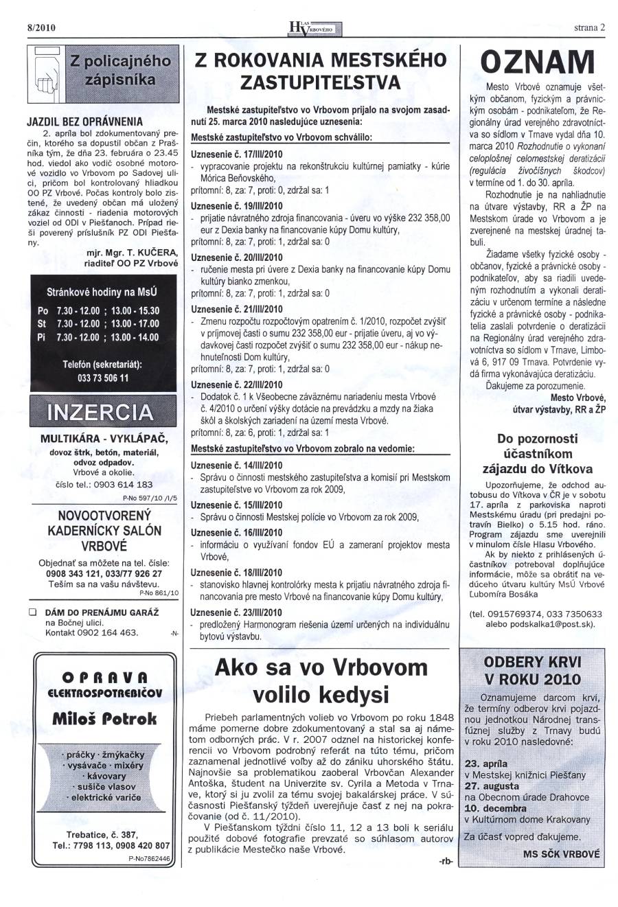 Hlas Vrbového 08/2010, strana 2