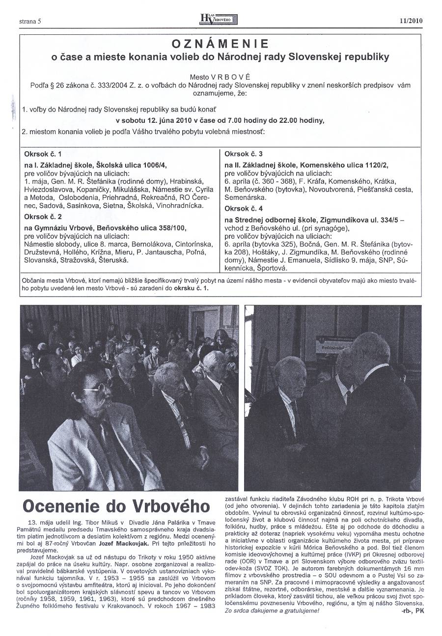 Hlas Vrbového 11/2010, strana 5