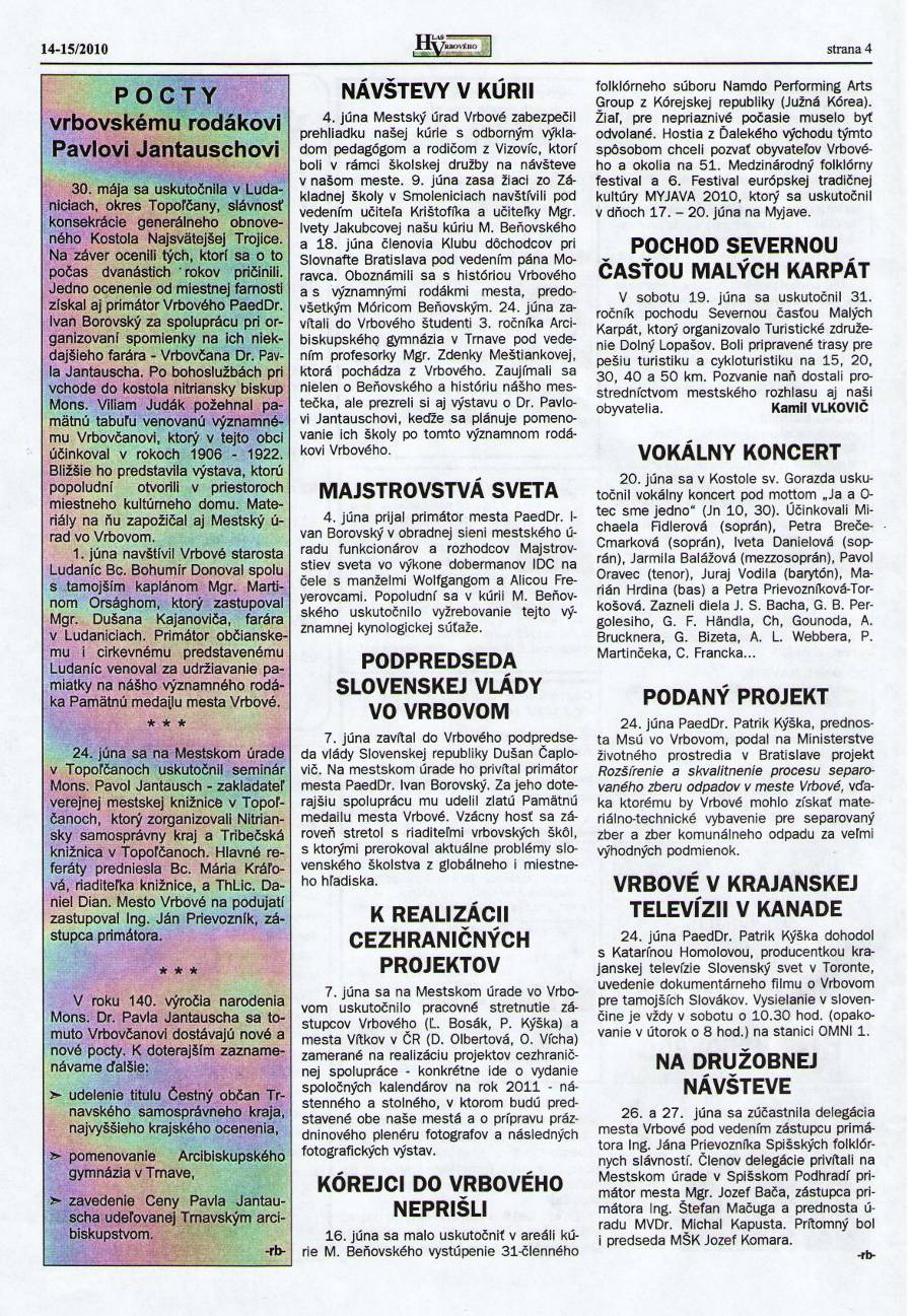 Hlas Vrbového 14,15/2010, strana 4