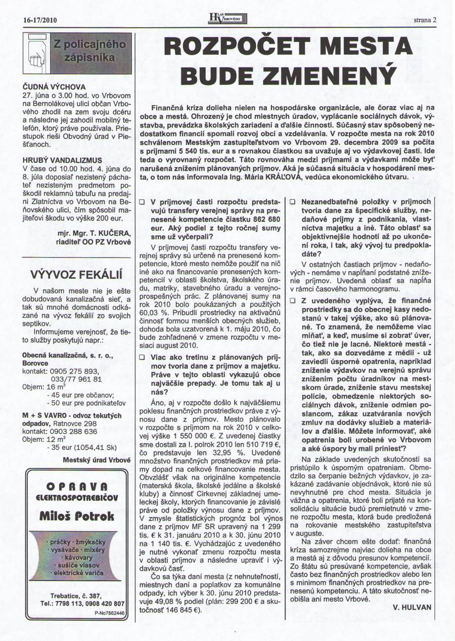 Hlas Vrbového 16,17/2010, strana 2