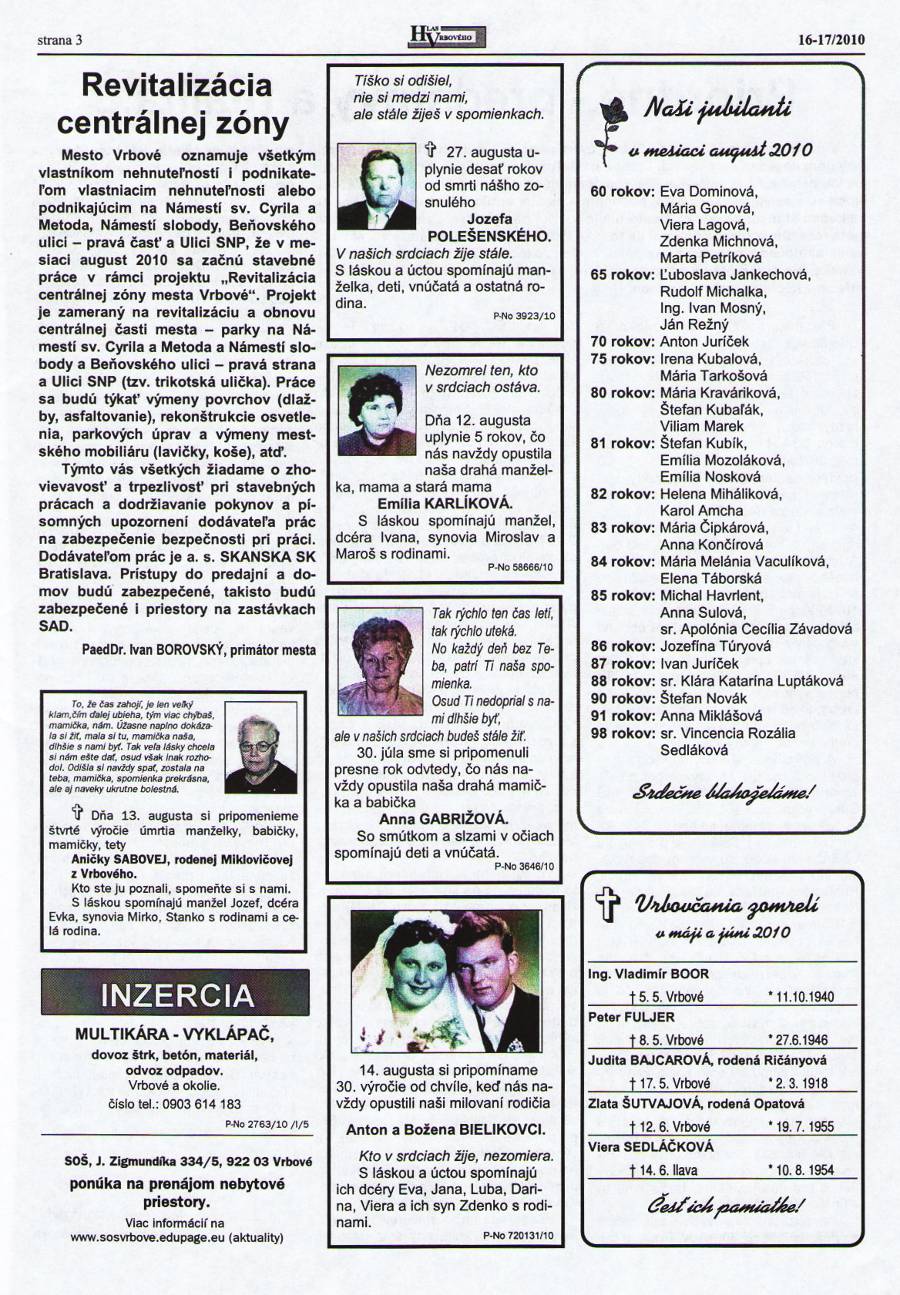 Hlas Vrbového 16,17/2010, strana 3