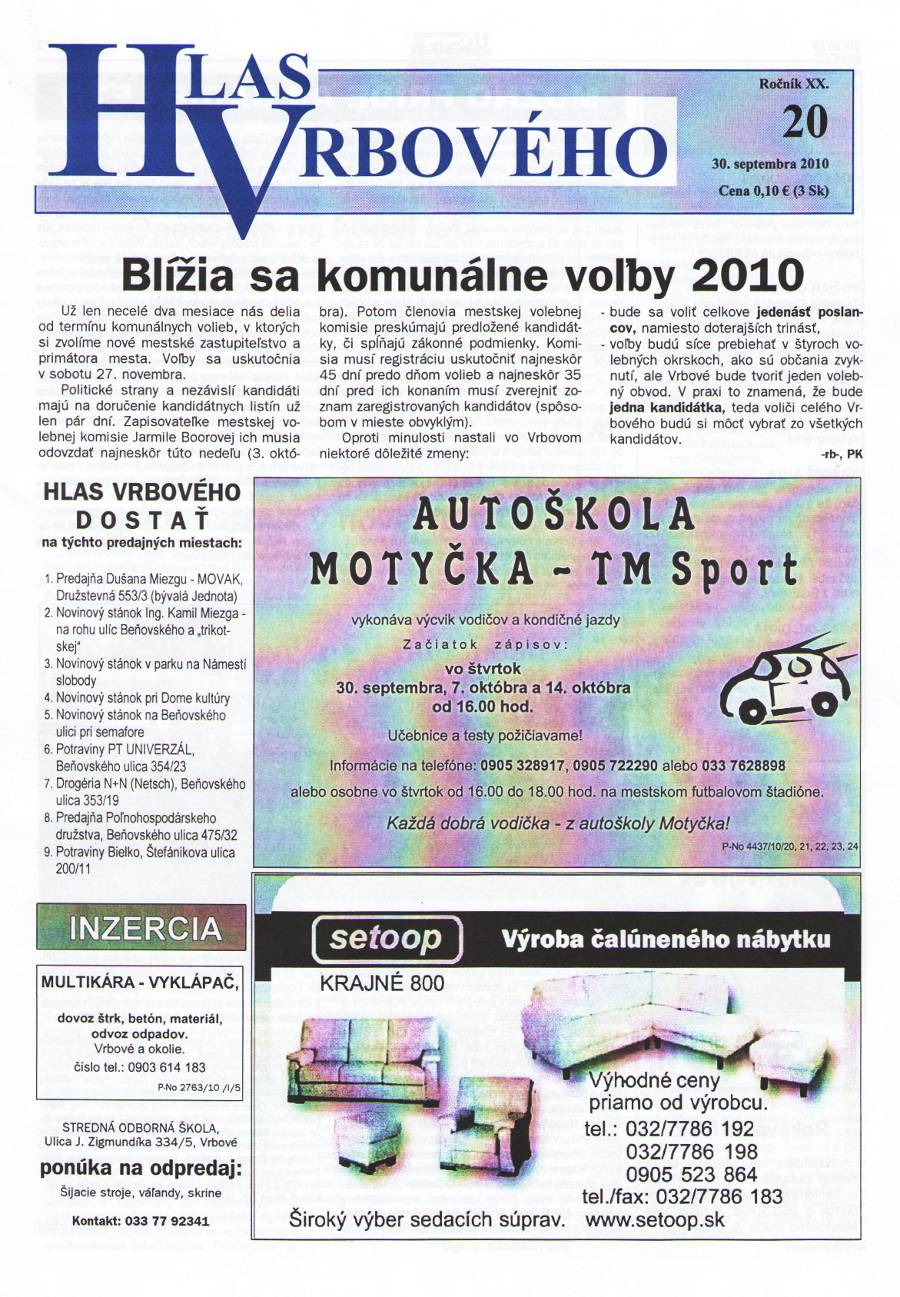 Hlas Vrbového 20/2010, strana 1