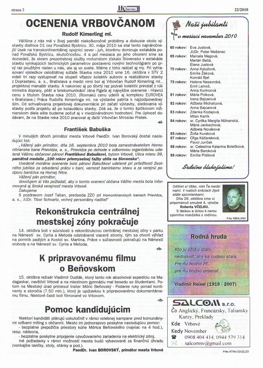 Hlas Vrbového 22/2010, strana 3
