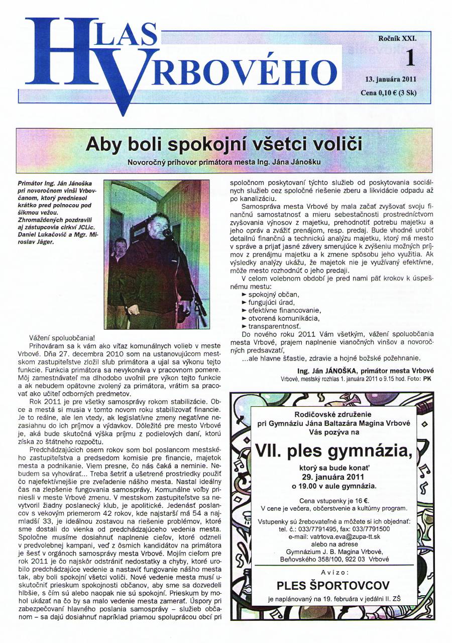 Hlas Vrbového 01/2011, strana 1