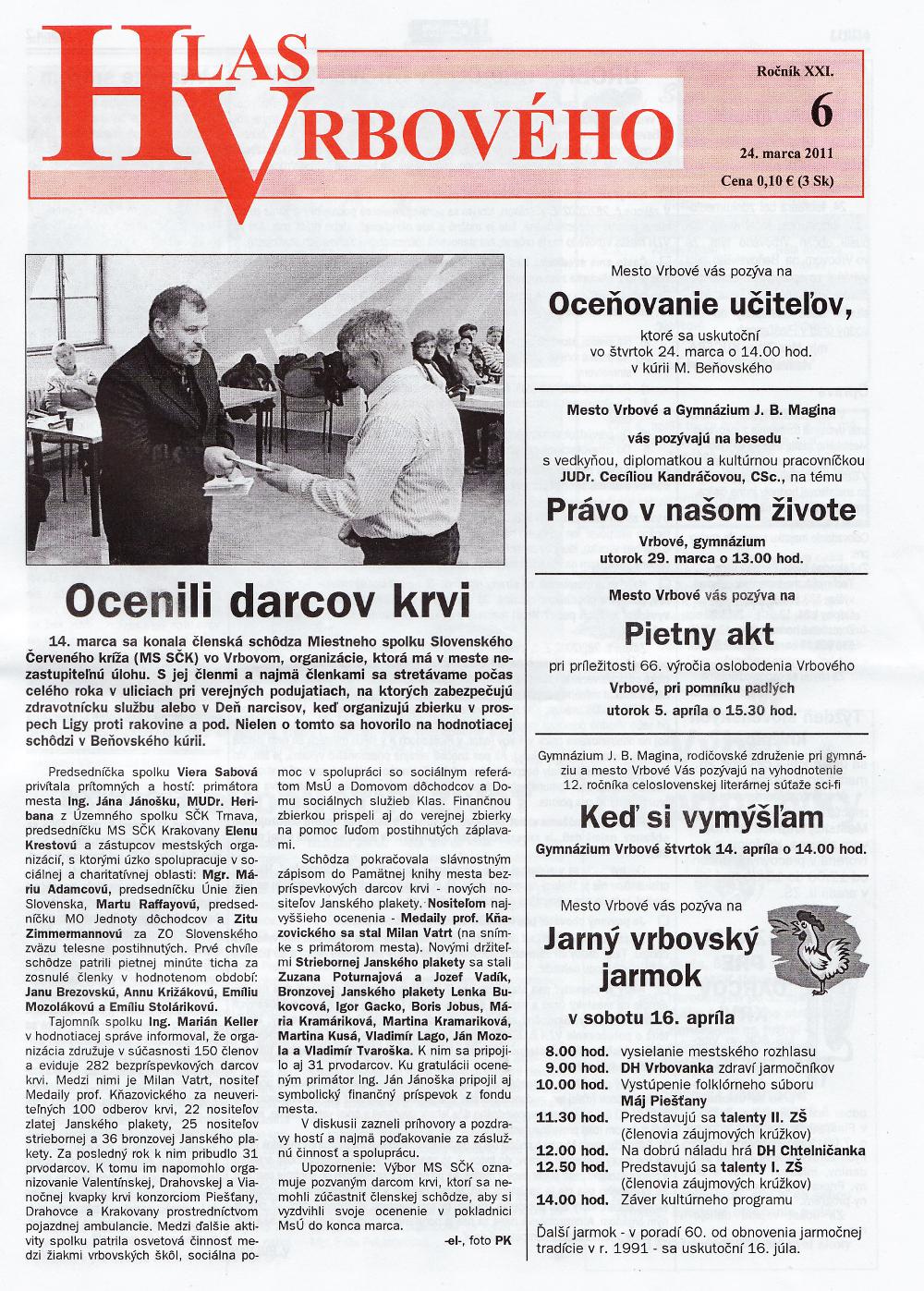 Hlas Vrbového 06/2011, strana 1
