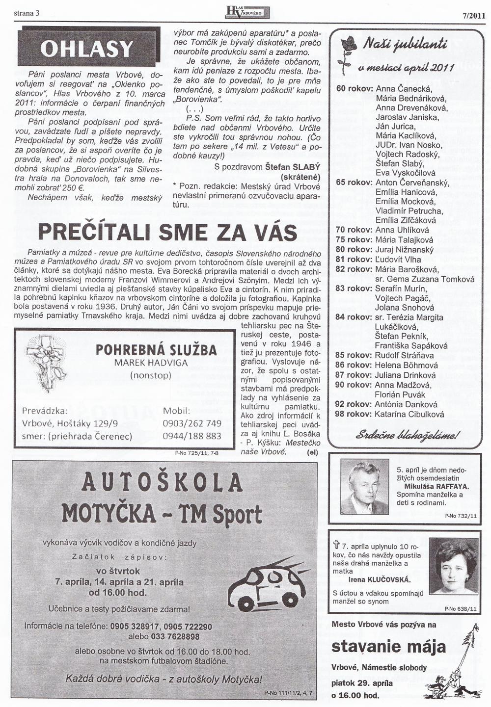 Hlas Vrbového 06/2011, strana 3