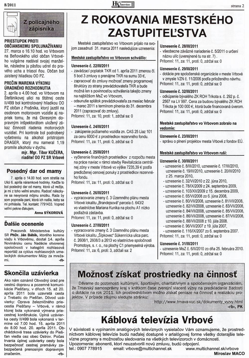 Hlas Vrbového 08/2011, strana 2