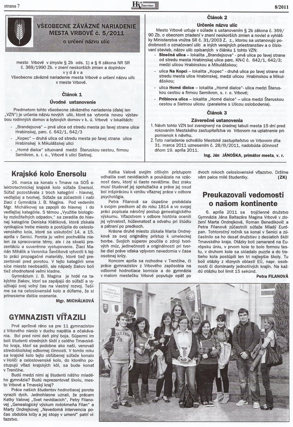 Hlas Vrbového 08/2011, strana 7