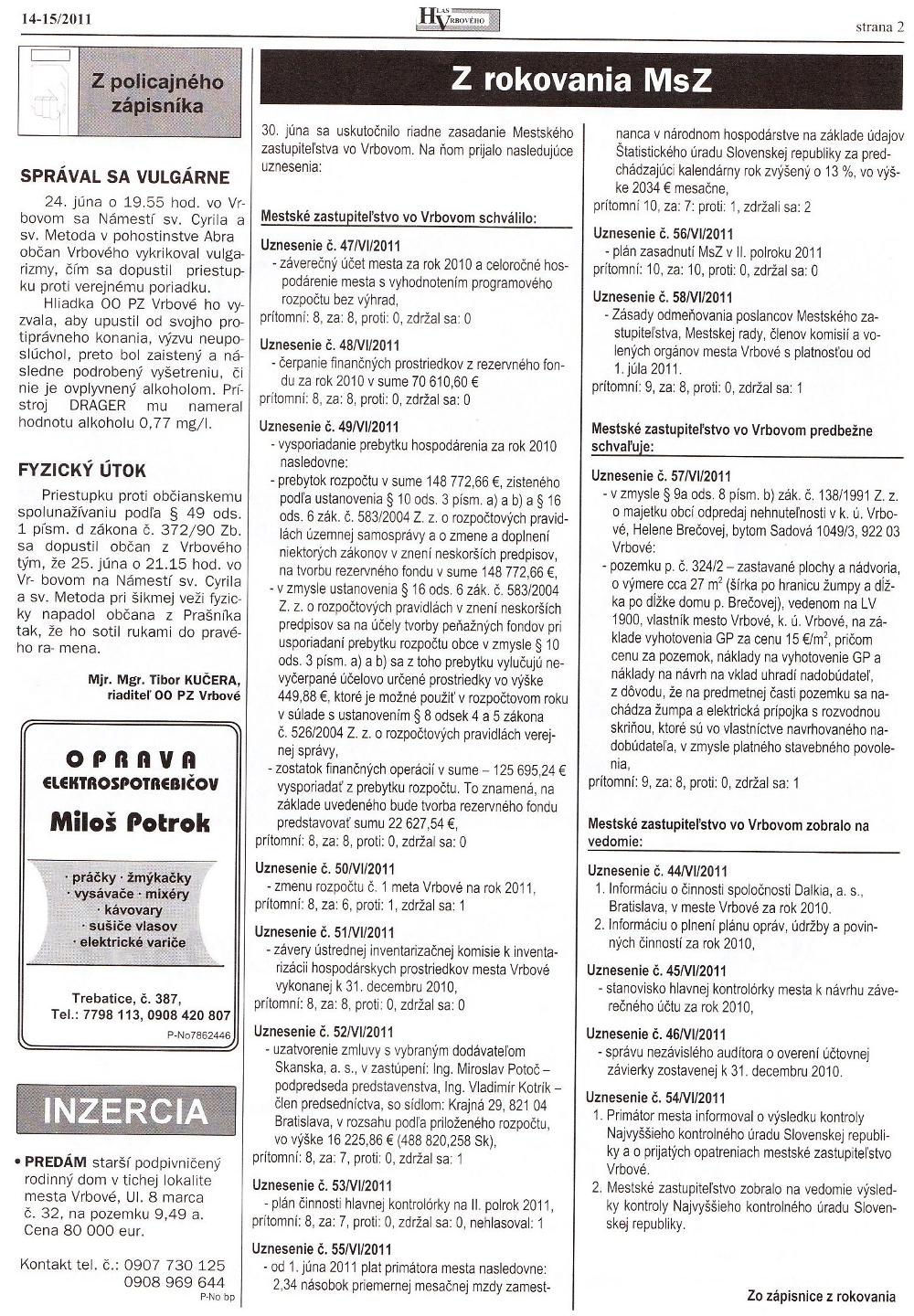 Hlas Vrbového 14-15/2011, strana 2