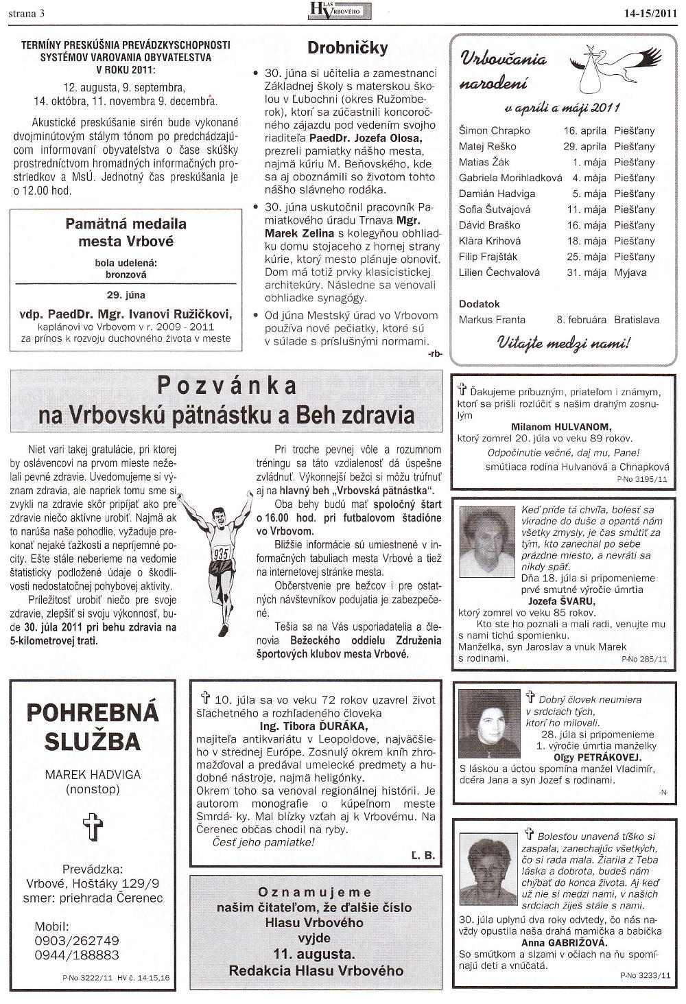 Hlas Vrbového 14-15/2011, strana 3