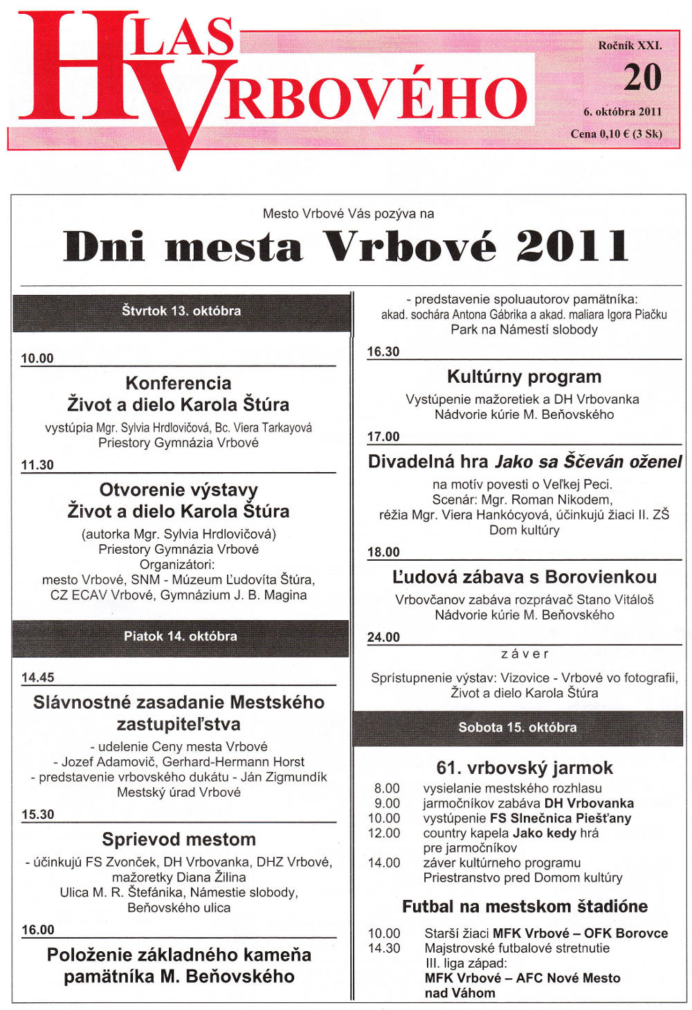Hlas Vrbového 20/2011, strana 1