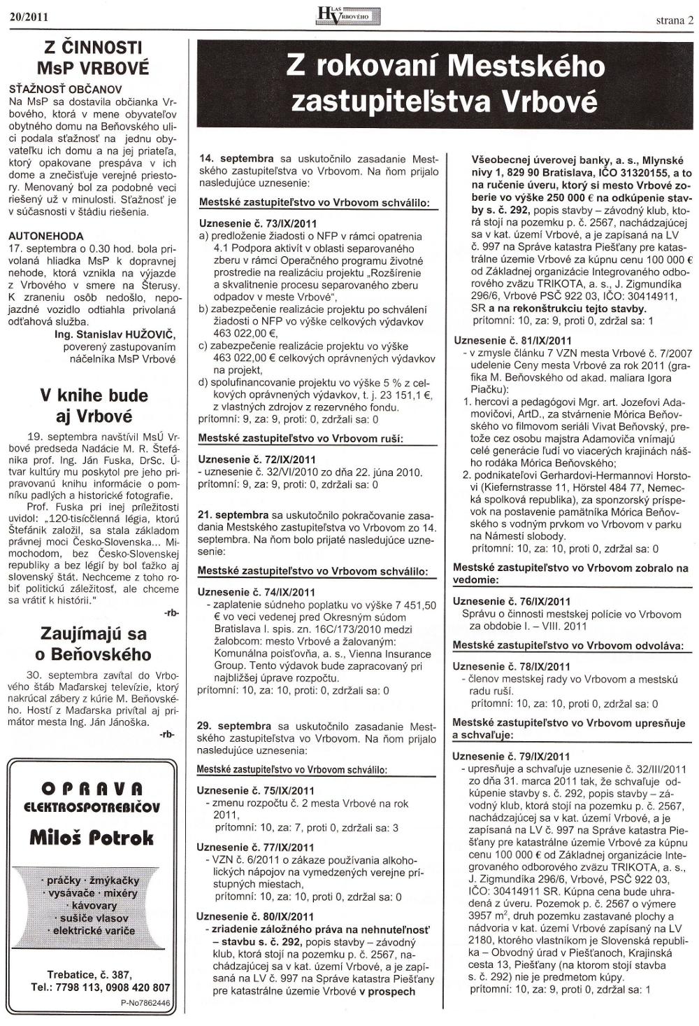 Hlas Vrbového 20/2011, strana 2