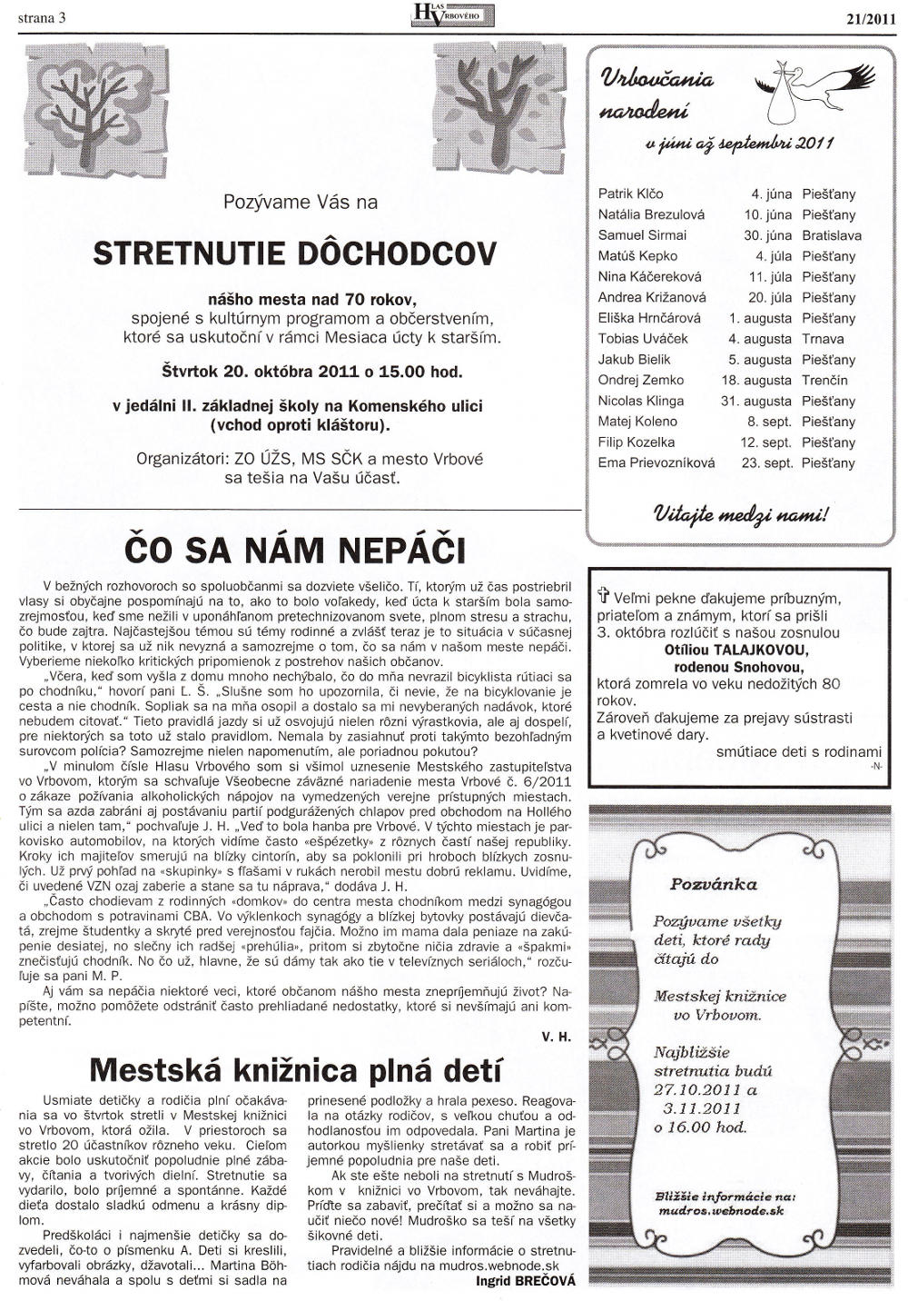 Hlas Vrbového 21/2011, strana 3