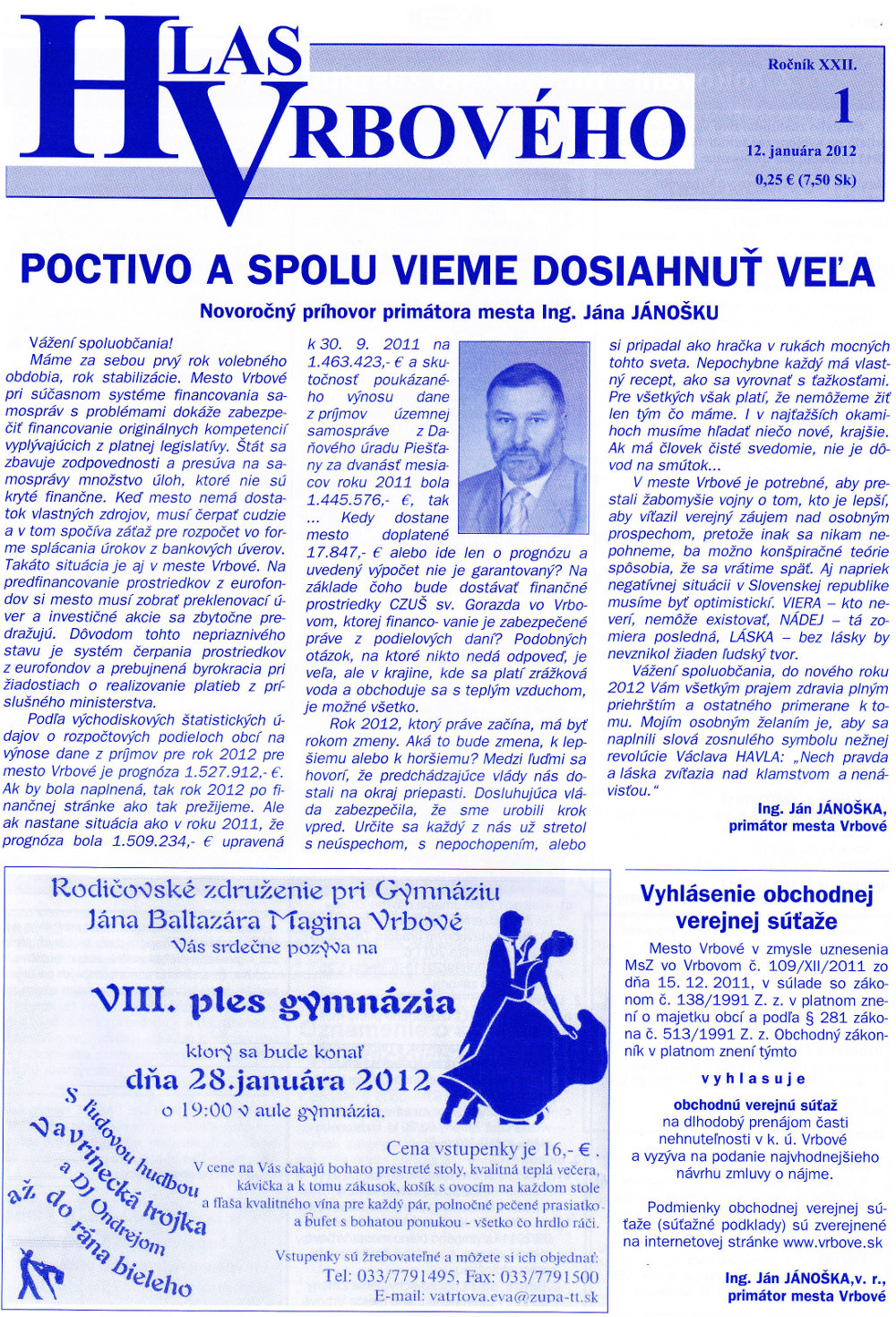 Hlas Vrbového 01/2012, strana 1