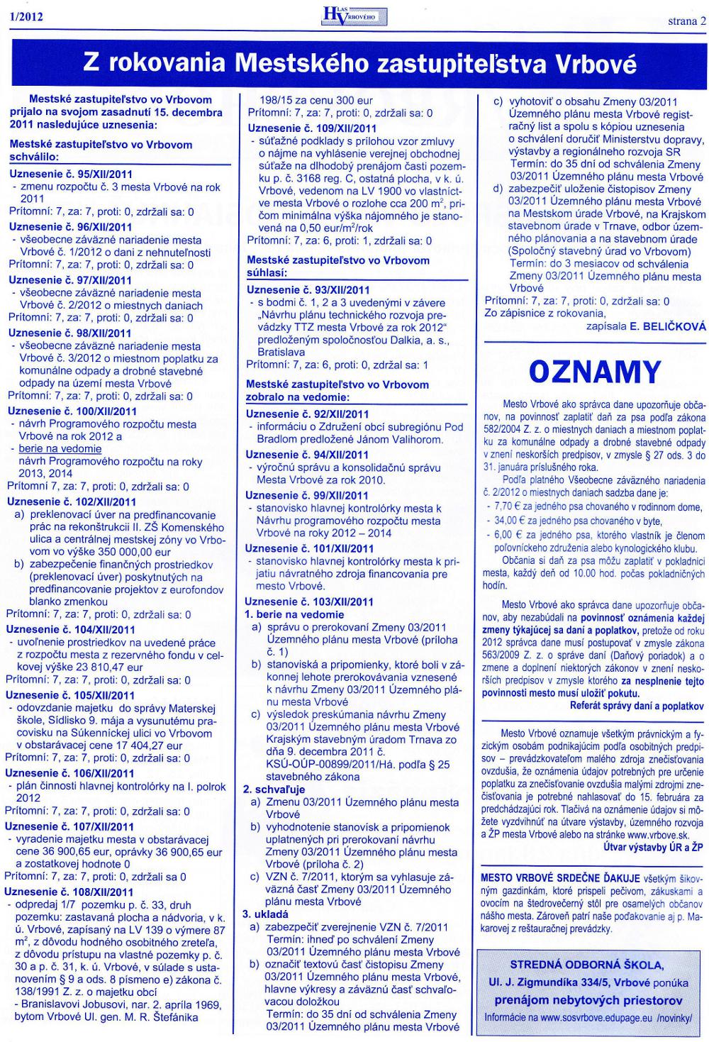 Hlas Vrbového 01/2012, strana 2