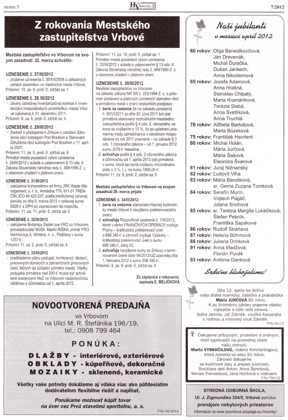 Hlas Vrbového 07/2012, strana 3