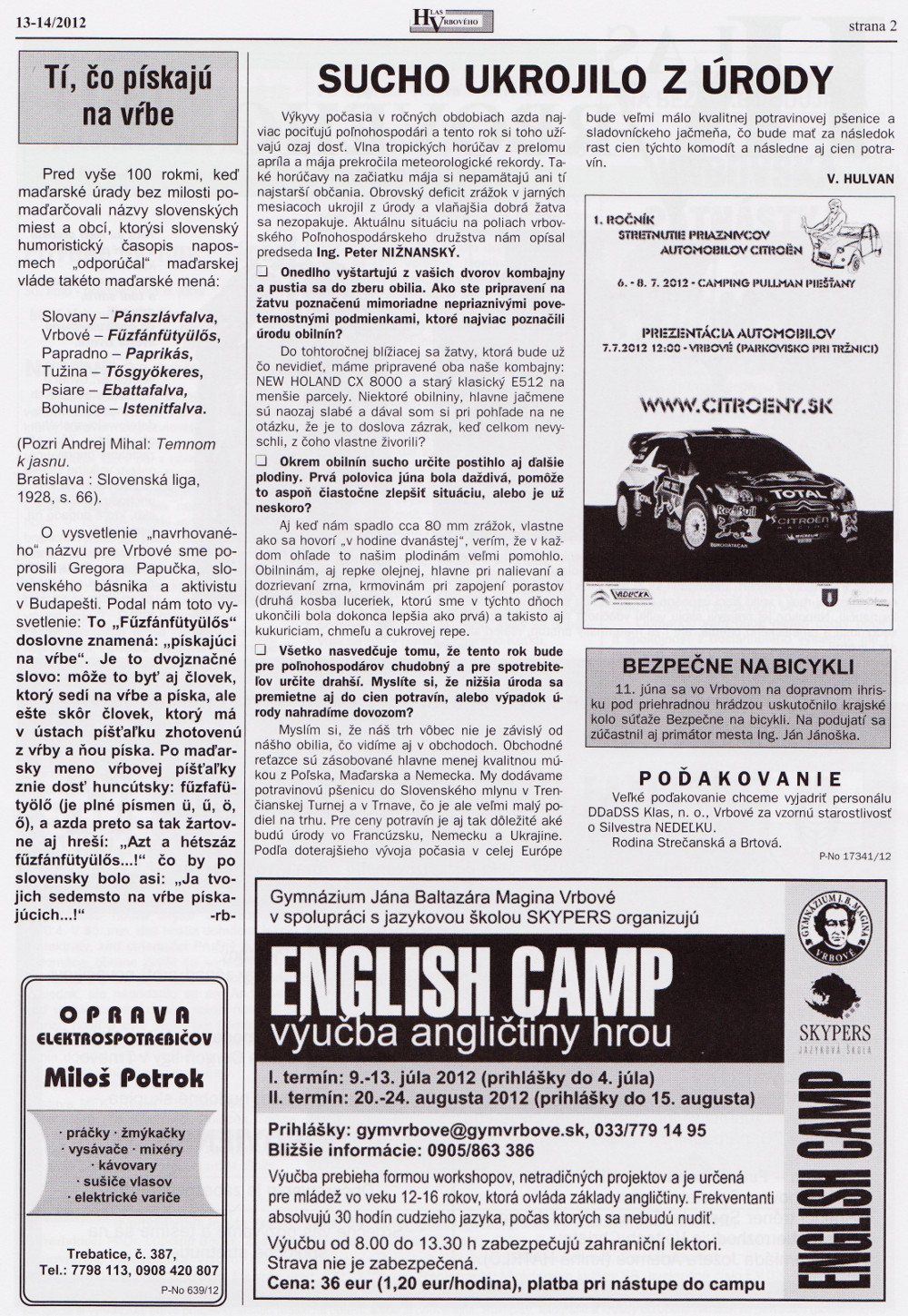 Hlas Vrbového 13-14/2012, strana 2