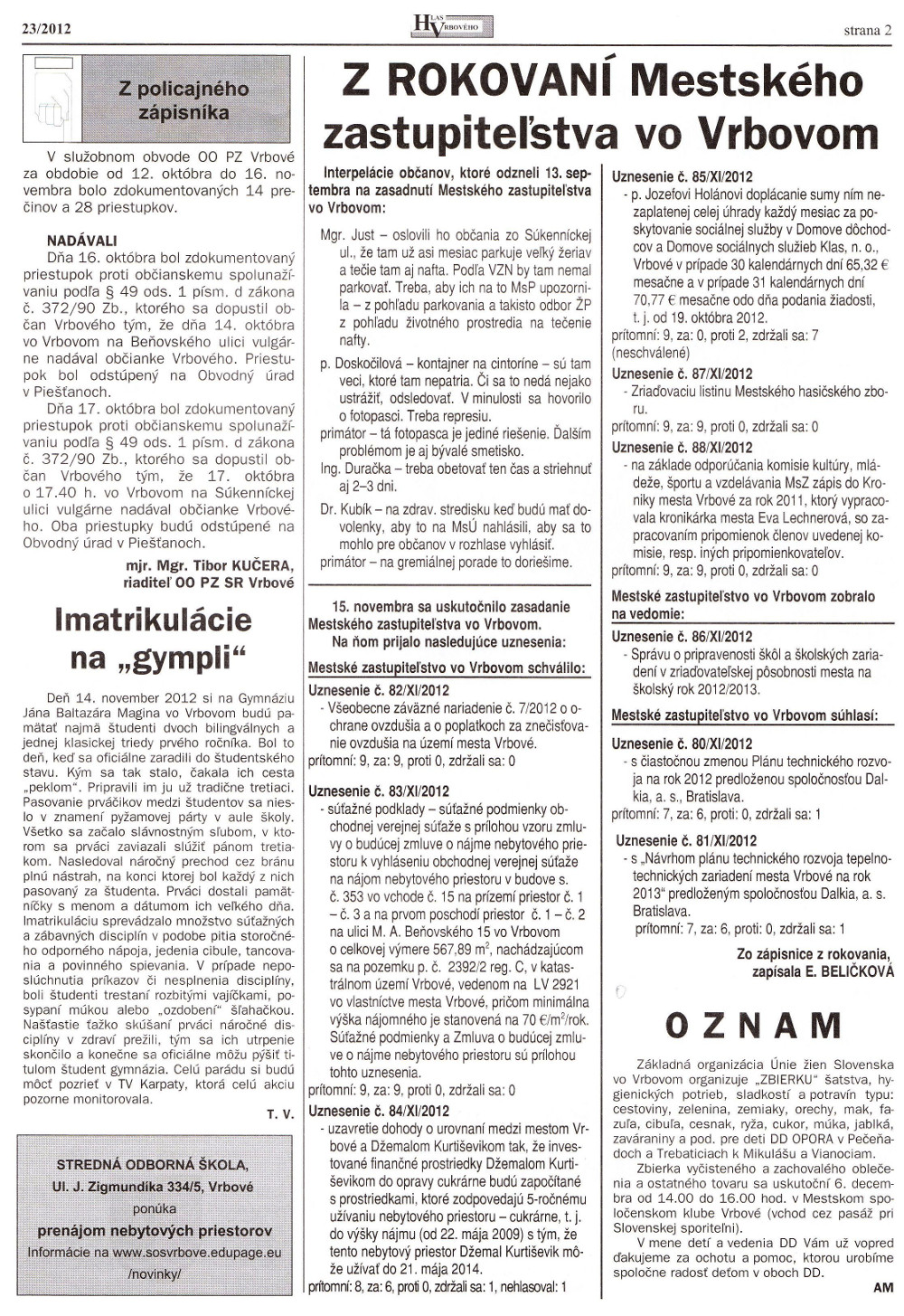 Hlas Vrbového 23/2012, strana 2