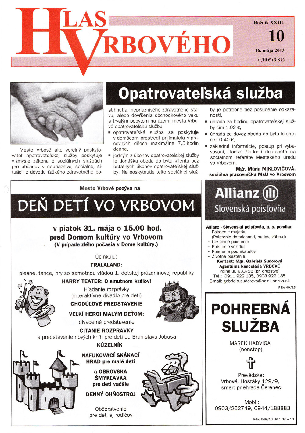 Hlas Vrbového 10/2013, strana 1