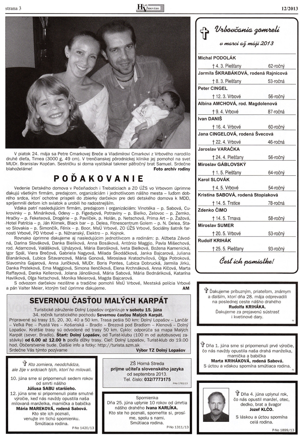 Hlas Vrbového 12/2013, strana 3